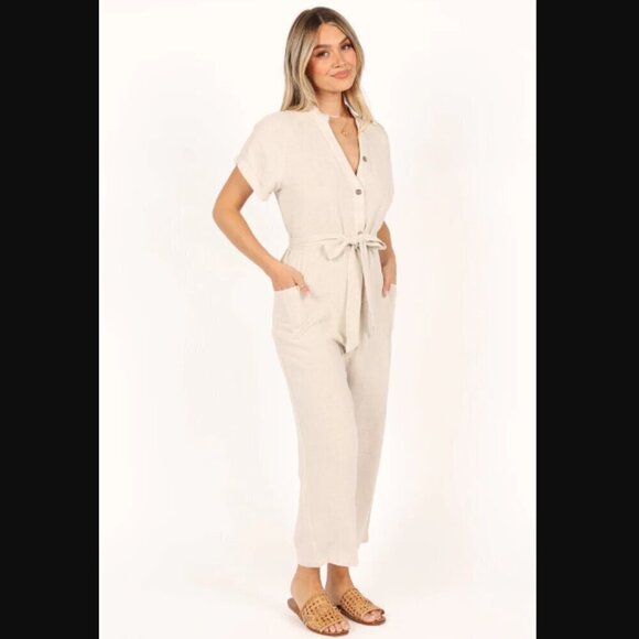 Petal & Pup Archie Oat Linen Belted Jumpsuit L - Picture 7 of 12